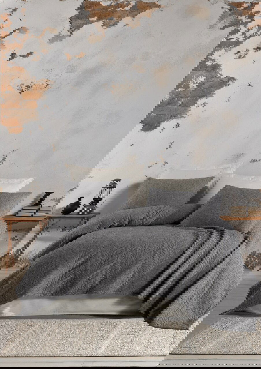 Set cuvertura de pat dubla 3 piese, L'essentiel Maison, Sandeo, Antracit