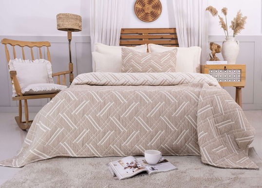 Set cuvertura de pat dubla 3 piese, L'essentiel Maison, Stella, Bej