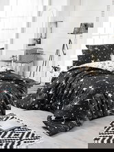 Lenjerie de pat pentru o persoana, L'essentiel Maison, Halley, 65% bumbac/35% poliester, Alb/Negru