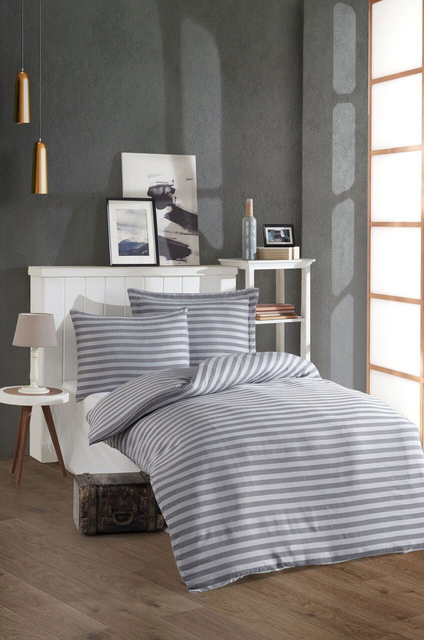 Lenjerie de pat pentru o persoana 2 piese, L'essentiel Maison, Water Yollu Saten, Bumbac;Poliester, Gri deschis
