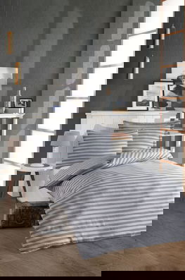 Lenjerie de pat pentru o persoana 2 piese, L'essentiel Maison, Water Yollu Saten, Bumbac;Poliester, Gri deschis