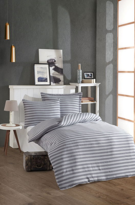 Lenjerie de pat pentru o persoana 2 piese, L'essentiel Maison, Water Yollu Saten, Bumbac;Poliester, Gri deschis