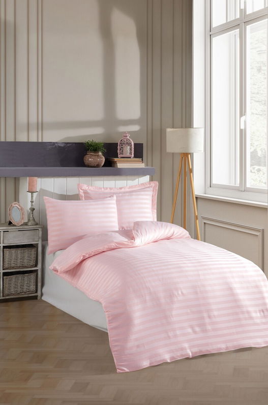 Lenjerie de pat pentru o persoana 2 piese, L'essentiel Maison, Water Yollu Saten, Bumbac;Poliester, Roz pudra