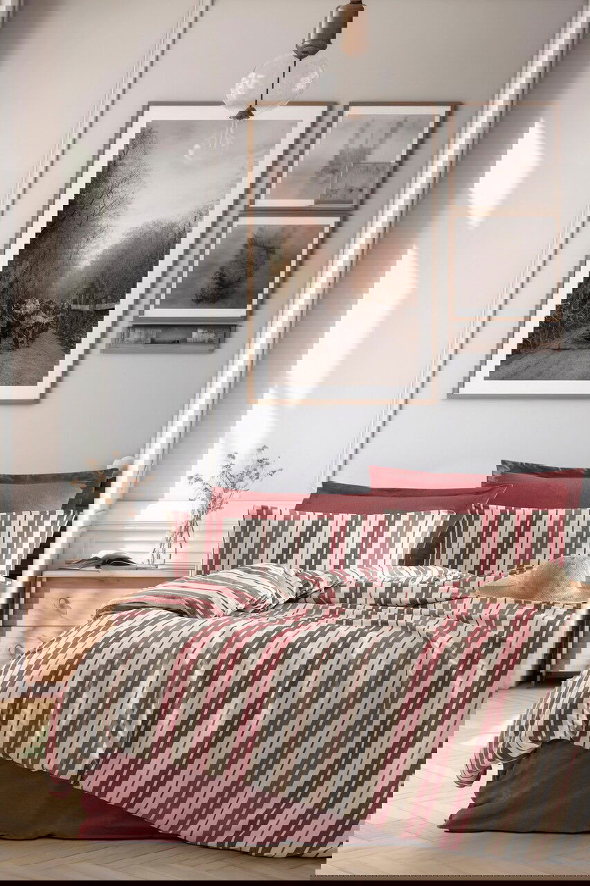 Lenjerie de pat dubla, L'essentiel Maison, Monaco, Bumbac;Poliester, Rosu claret