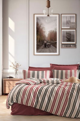 Lenjerie de pat dubla, L'essentiel Maison, Monaco, Bumbac;Poliester, Rosu claret