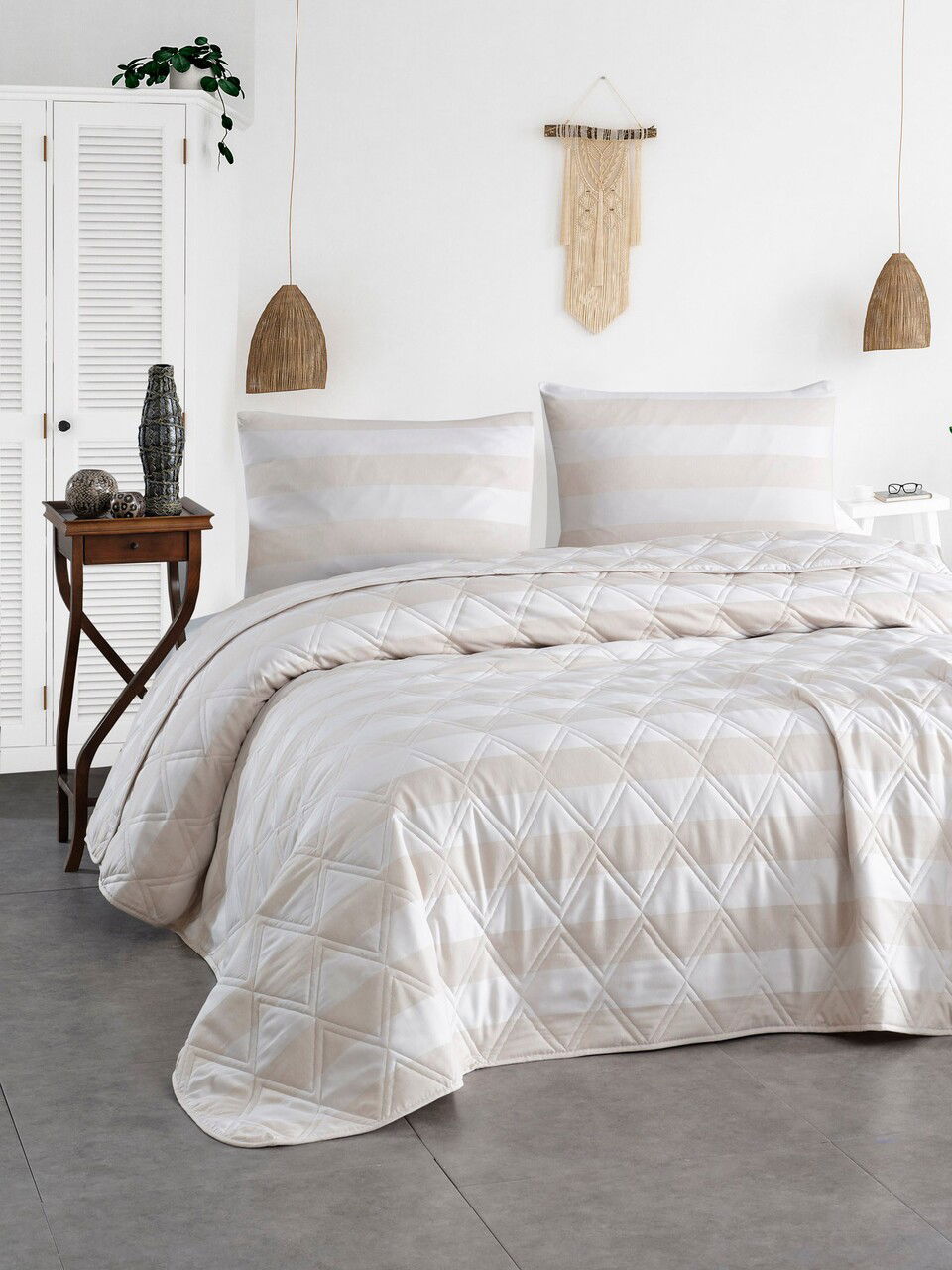 Cuvertura matlasata dubla, L'essentiel Maison, Max Yollu Saten, Bumbac;Poliester , Bej