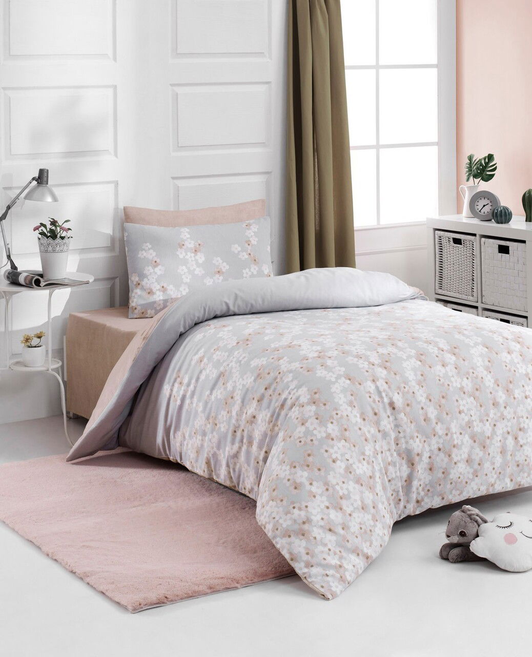 Lenjerie de pat pentru o persoana, L'essentiel Maison, Piti Yaprak, 65% bumbac/35% poliester, Roz prafuit