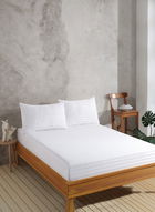 Set de pat dublu (cearceaf cu elastic si perne) 3 piese, L'essentiel Maison, Water Yollu Saten, Bumbac;Poliester, Alb