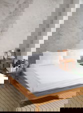 Set de pat dublu (cearceaf cu elastic si perne) 3 piese, L'essentiel Maison, Water Yollu Saten, Bumbac;Poliester, Alb