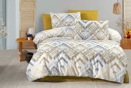 Lenjerie de pat dubla, L'essentiel Maison, Aurora, Muștar / Crem / Gri