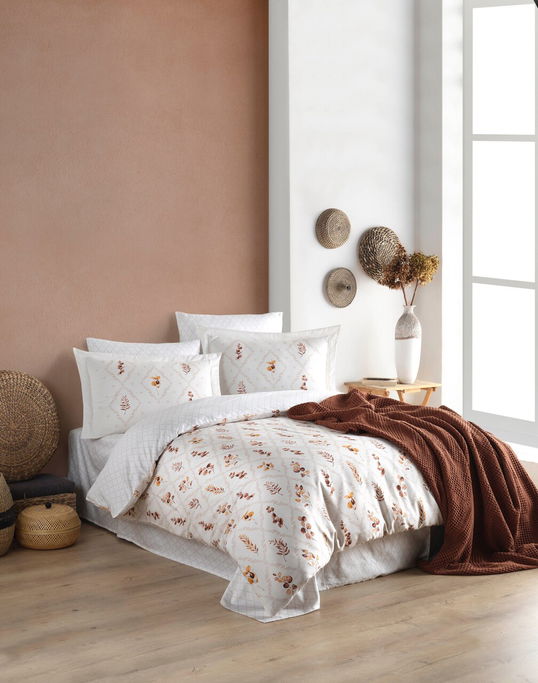 Lenjerie de pat pentru o persoana, L'essentiel Maison, Ofelya, Alb/Maro