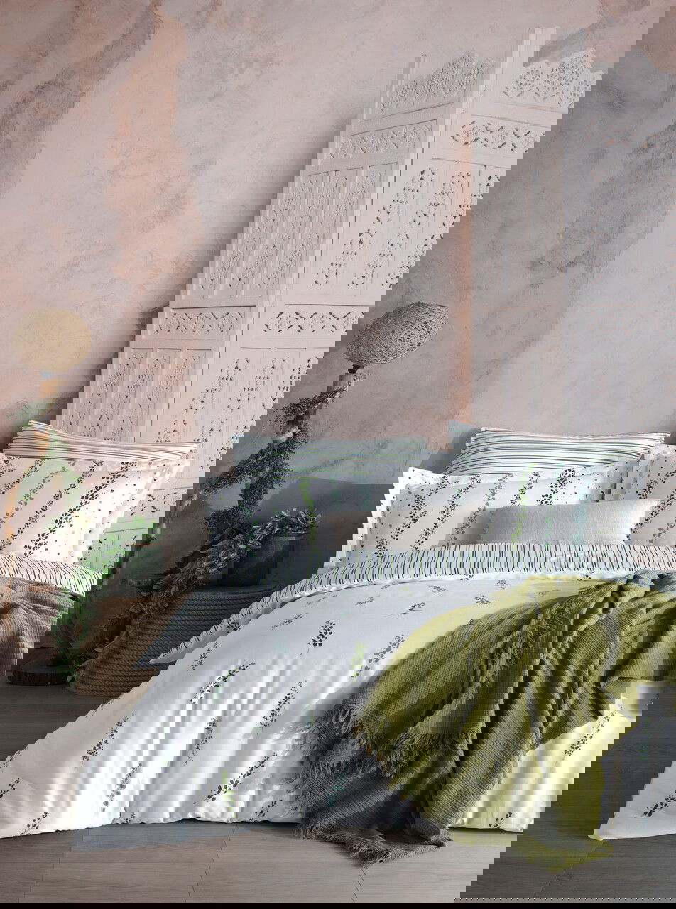 Lenjerie de pat dubla, L'essentiel Maison, Kilyos, Verde/Alb