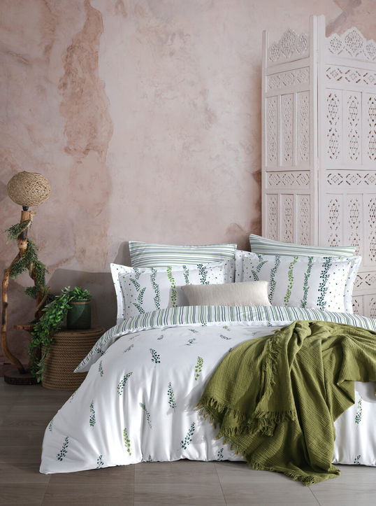 Lenjerie de pat dubla, L'essentiel Maison, Kilyos, Verde/Alb