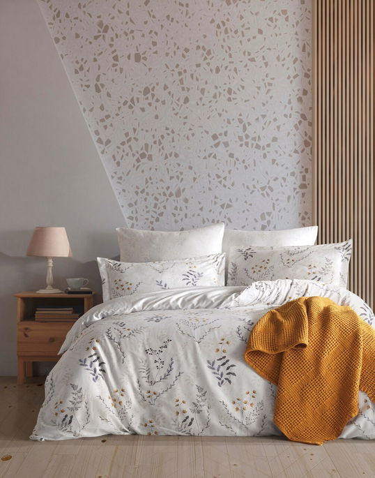 Lenjerie de pat dubla, L'essentiel Maison, Aqua, Alb / Gri / Portocaliu