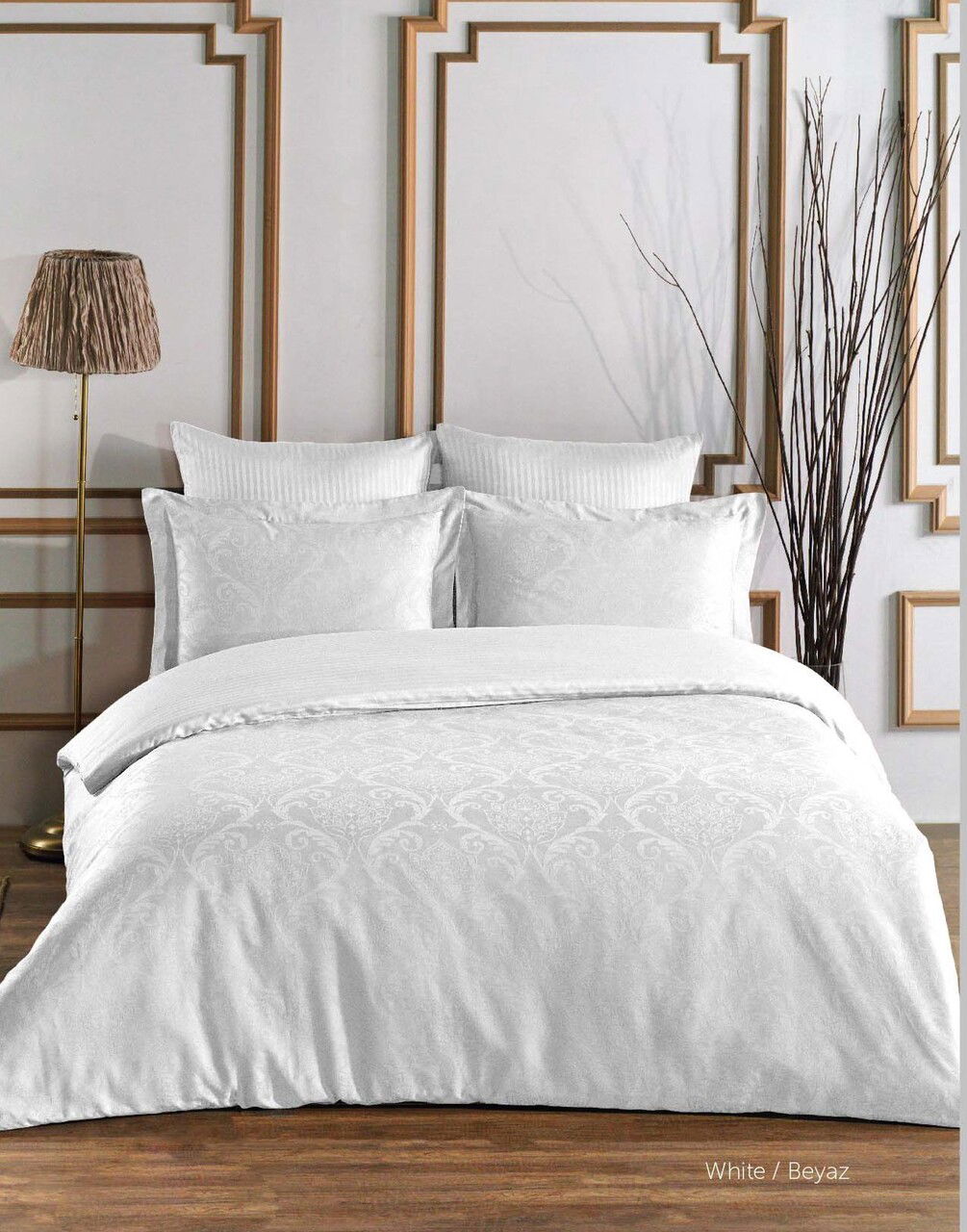 Lenjerie de pat dubla, L'essentiel Maison, Damask, Alb