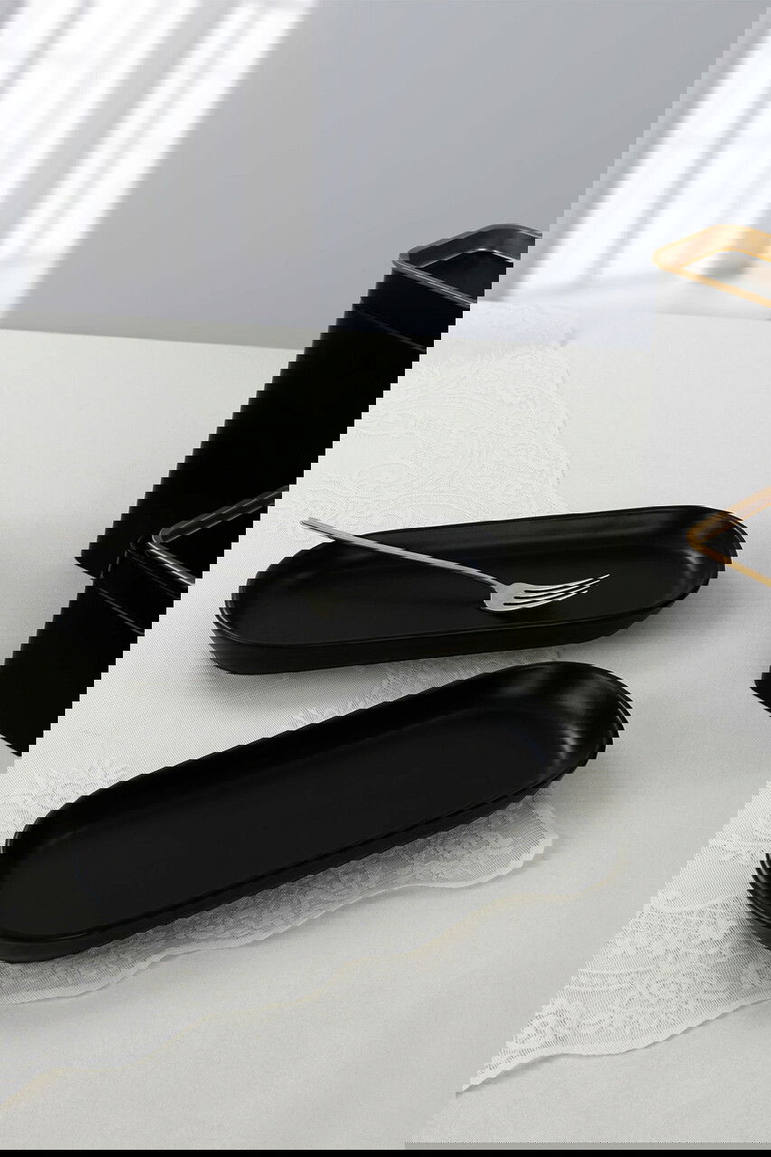 Set platouri servire, Hermia, 275KRM1425, Dishwasher - safe up to 60 °C / Microwave - safe, Negru mat