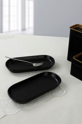 Set platouri servire, Hermia, 275KRM1425, Dishwasher - safe up to 60 °C / Microwave - safe, Negru mat