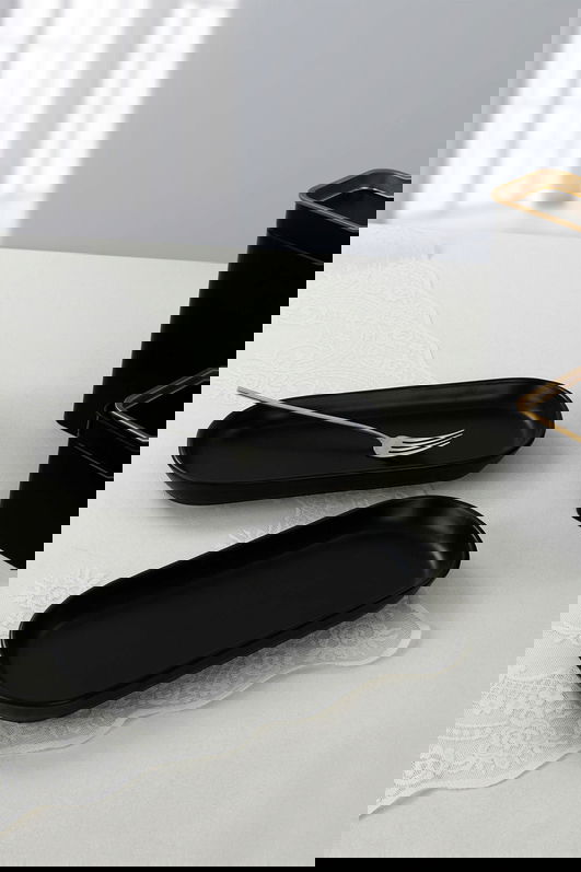 Set platouri servire, Hermia, 275KRM1425, Dishwasher - safe up to 60 °C / Microwave - safe, Negru mat