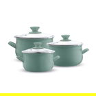Set oale emailate 6 piese, Emalia Olkusz, 16 cm/18 cm/20 cm, 2 L/2.8 L/3.2 L, otel/sticla, verde