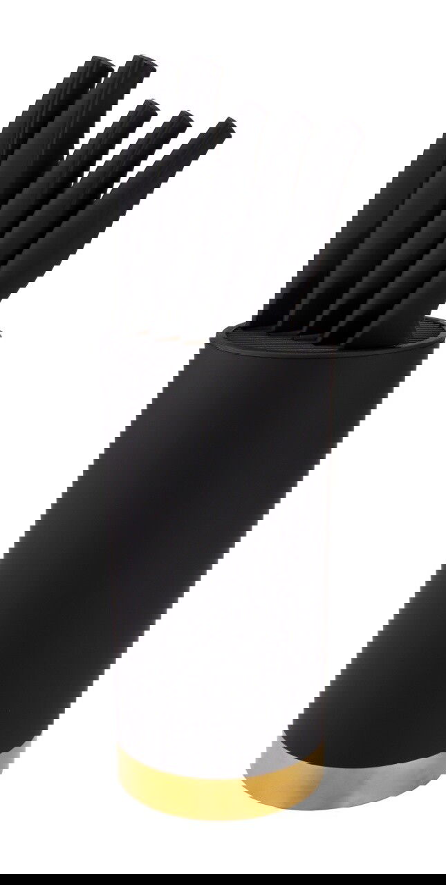 Set 5 cutite si suport Royal, Ambition, 16x11.5x36 cm, otel, negru/auriu