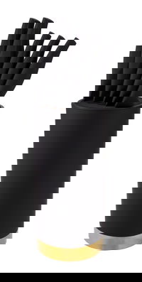 Set 5 cutite si suport Royal, Ambition, 16x11.5x36 cm, otel, negru/auriu