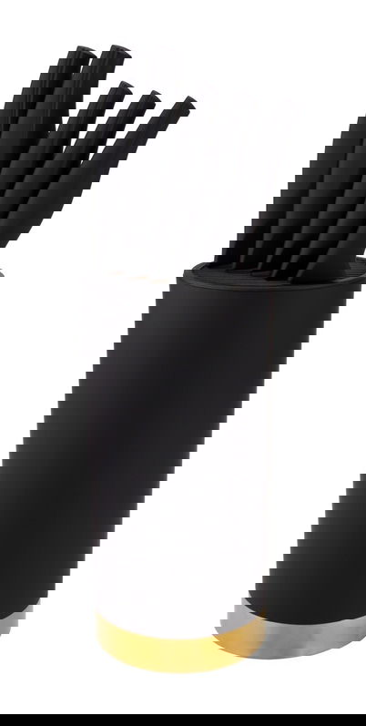 Set 5 cutite si suport Royal, Ambition, 16x11.5x36 cm, otel, negru/auriu