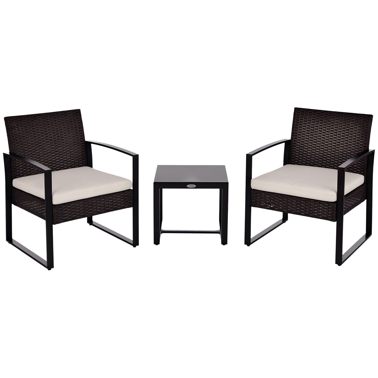 Set de mobilier de balcon Outsunny din Poliratan pentru 2 persoane, set de balcon cu perne Maro+Crem | Aosom Romania