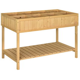 Outsunny Jardiniere pe picioare pătrată Potager cu raft dim. 110L x 46l x 76H cm 8 Compartimente & Insertii de irigare Lemn de Brad | Aosom Romania