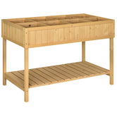 Outsunny Jardiniere pe picioare pătrată Potager cu raft dim. 110L x 46l x 76H cm 8 Compartimente & Insertii de irigare Lemn de Brad | Aosom Romania
