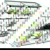 Outsunny Mini seră de grădină 3 nivele cu folie de plastic, 2 uși pliabile, 6 rafturi, dim. 143L x 46l x 141/151H cm | Aosom Romania