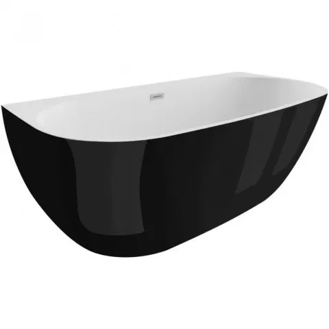 Cada freestanding semirotunda Spatio Risa acril 160x80 cm, negru lucios