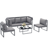 Outsunny Salon de gradina exterior 4 piese modular cu canapea, scaun și masă de cafea din sticlă temperată, incluse perne, gri | Aosom Romania