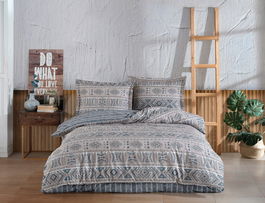 Lenjerie de pat dubla King (FR), L'essentiel Maison, Sufi İkat v2, Bej / Albastru