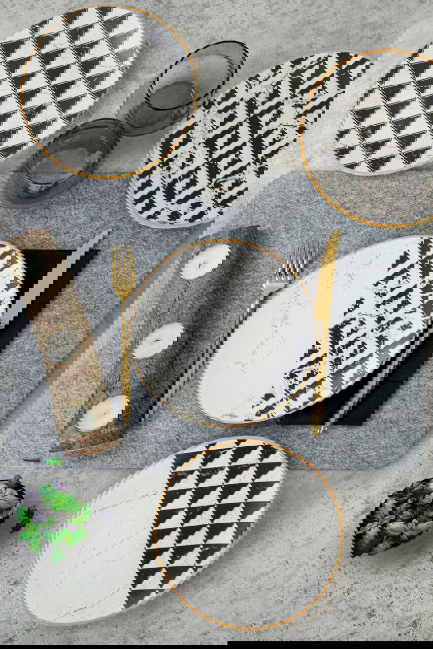 Set platouri servire desert, Keramika, 275KRM1634, Ceramica, Alb/Negru