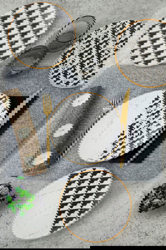 Set platouri servire desert, Keramika, 275KRM1634, Ceramica, Alb/Negru