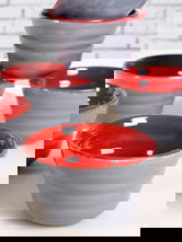 Set boluri, Keramika, 275KRM1485, Ceramica, Gri/Roșu