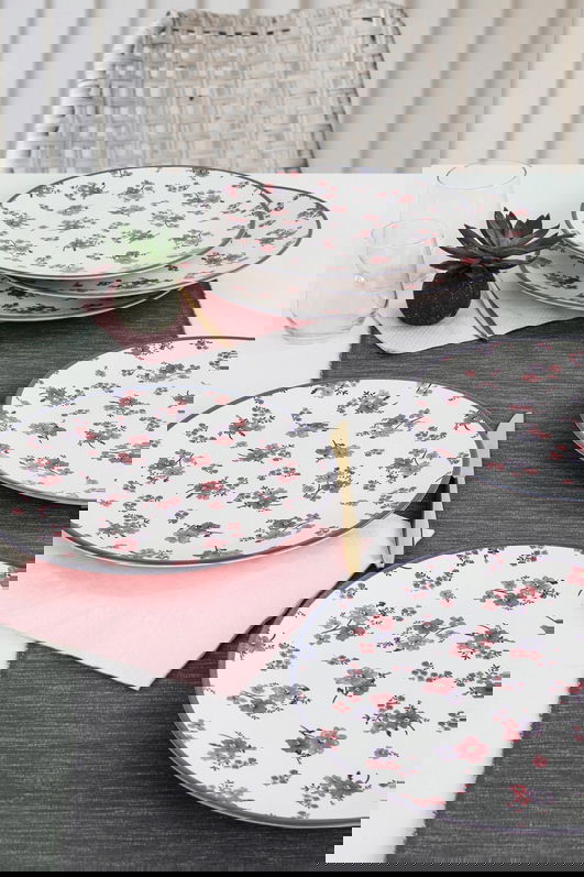 Set platouri servire, Keramika, 275KRM1709, Ceramica, Alb/Roz