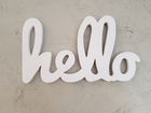 Decoratiune de perete, Hello, 40x2x20 cm, Placaj, Alb