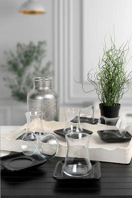 Set pahare pentru ceai, Hermia, 275KRM1646, Dishwasher - safe up to 50 °C / Microwave - not safe, Negru/Transparent