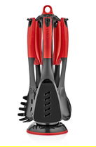 Set accesorii bucatarie, Hermia, 732SNP1131, Mașină de spălat vase - nesigură / Cuptor cu microunde - nesigur / Fără BPA, Roșu/Negru