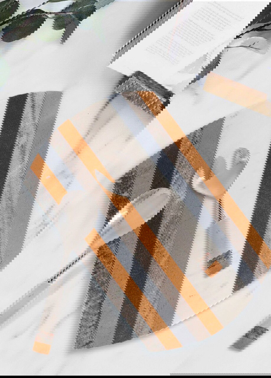 Set ustensile salata, Mia - Kitchenware, 280TMA1898, 100% MARMURA, Galben/Alb