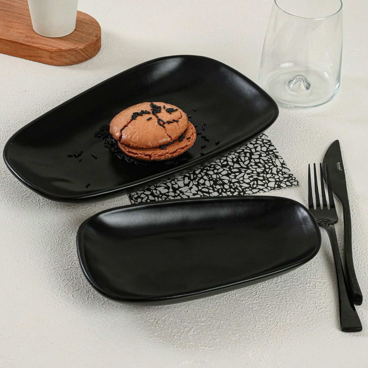 Set platouri servire, Keramika, 275KRM1767, Ceramica , Nu absoarbe apa, Negru