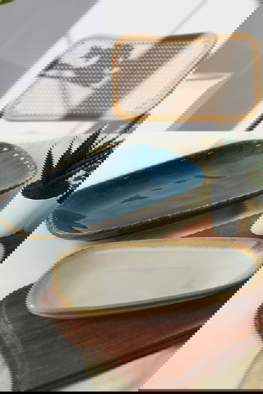 Set platouri servire, Keramika, 275KRM2151, Ceramica , Nu absoarbe apa, Alb/Albastru