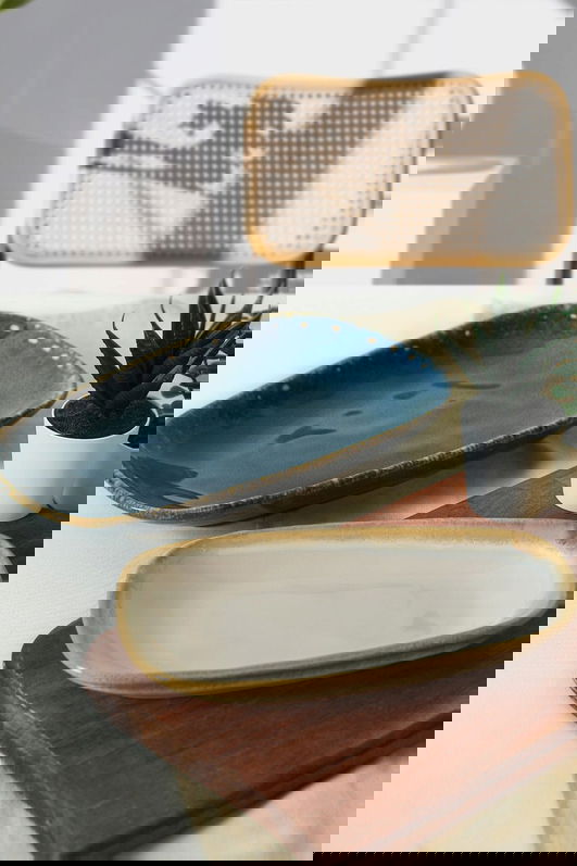 Set platouri servire, Keramika, 275KRM2151, Ceramica , Nu absoarbe apa, Alb/Albastru