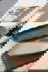 Set platouri servire, Keramika, 275KRM2151, Ceramica , Nu absoarbe apa, Alb/Albastru