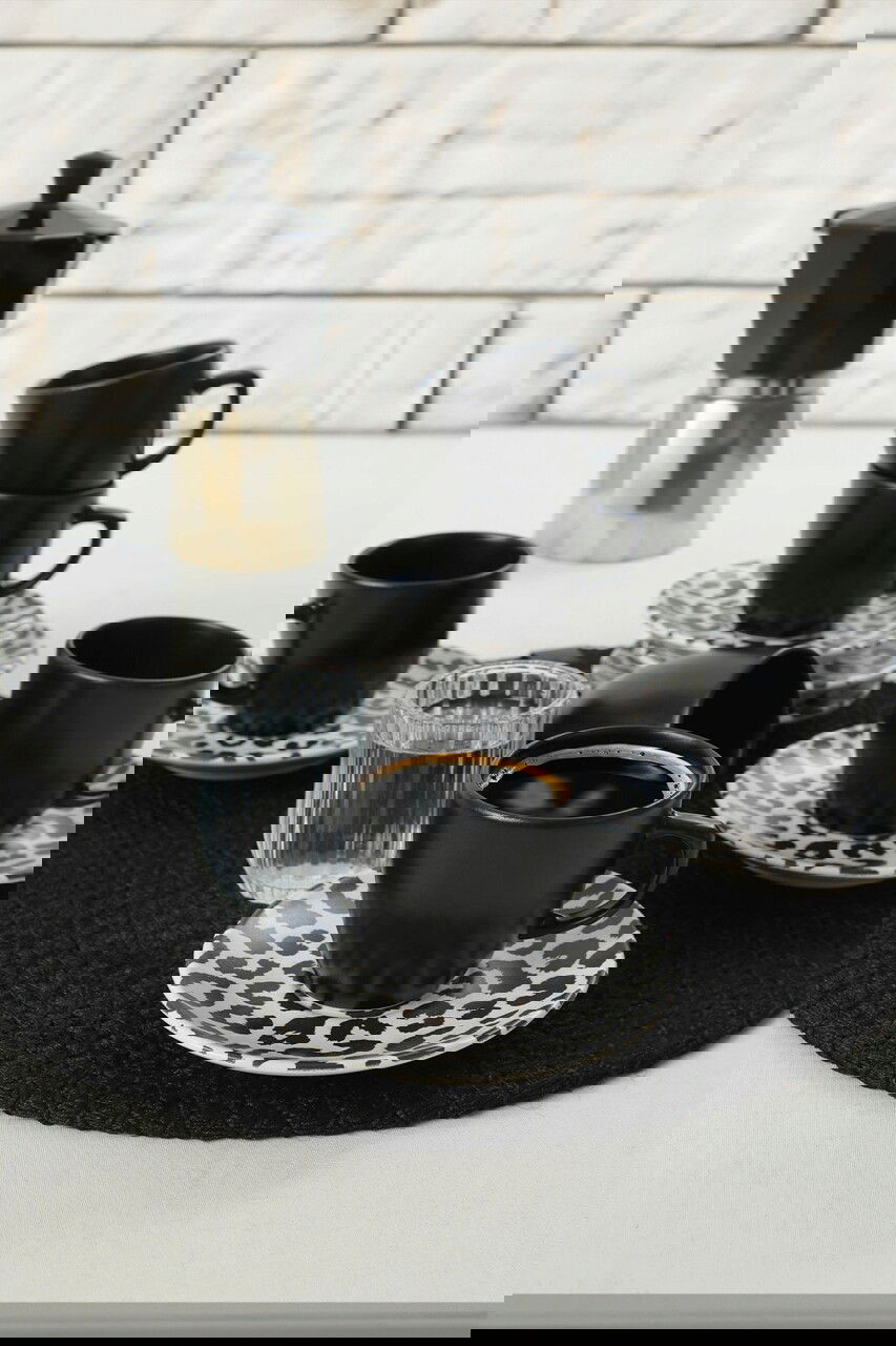 Set cesti de cafea, Keramika, 275KRM1915, Ceramica , Dimensiune ceașcă de cafea: 6 x 6 x 6 cm / 95 ml (6 bucăți), Alb/Negru