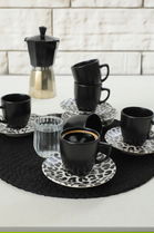 Set cesti de cafea, Keramika, 275KRM1915, Ceramica , Dimensiune ceașcă de cafea: 6 x 6 x 6 cm / 95 ml (6 bucăți), Alb/Negru