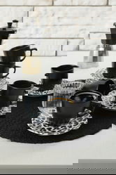 Set cesti de cafea, Keramika, 275KRM1915, Ceramica , Dimensiune ceașcă de cafea: 6 x 6 x 6 cm / 95 ml (6 bucăți), Alb/Negru