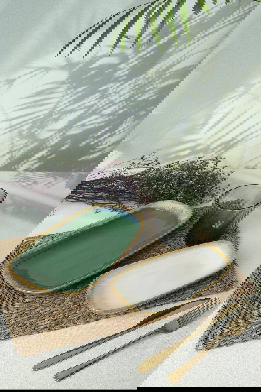 Set platouri servire, Keramika, 275KRM2228, Ceramica , Nu absoarbe apa, Verde