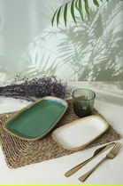 Set platouri servire, Keramika, 275KRM2228, Ceramica , Nu absoarbe apa, Verde